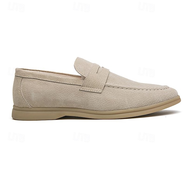 Men's Casual Beige Suede Loafers – Comfortable Slip-On