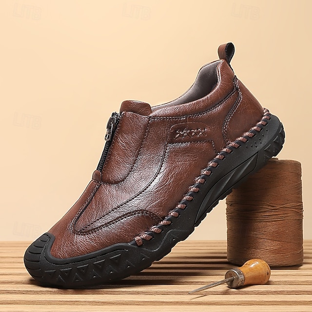 Men's Brown Slip-On Casual Shoes with Non-Slip Sole,-ENJOYHOMETECH