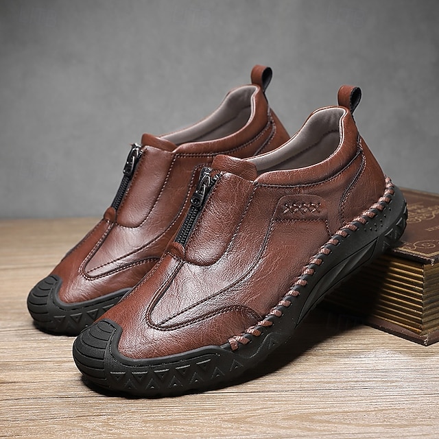 Men's Brown Slip-On Casual Shoes with Non-Slip Sole,-ENJOYHOMETECH