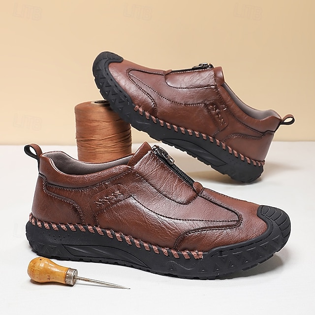 Men's Brown Slip-On Casual Shoes with Non-Slip Sole,-ENJOYHOMETECH
