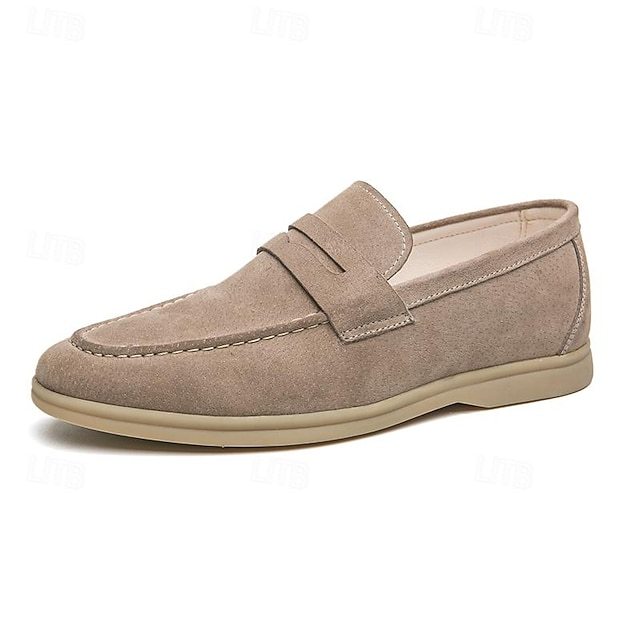 Men's Casual Beige Suede Loafers – Comfortable Slip-On