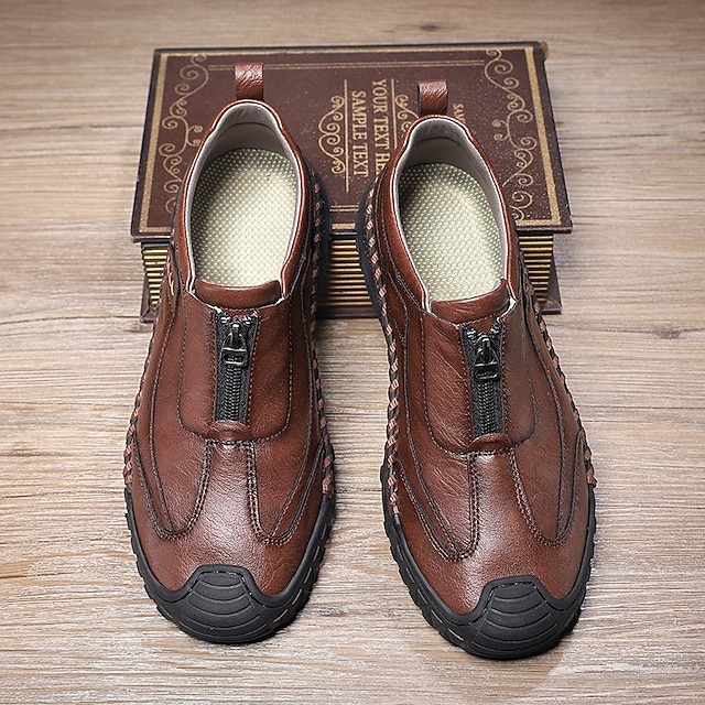 Men's Brown Slip-On Casual Shoes with Non-Slip Sole,-ENJOYHOMETECH