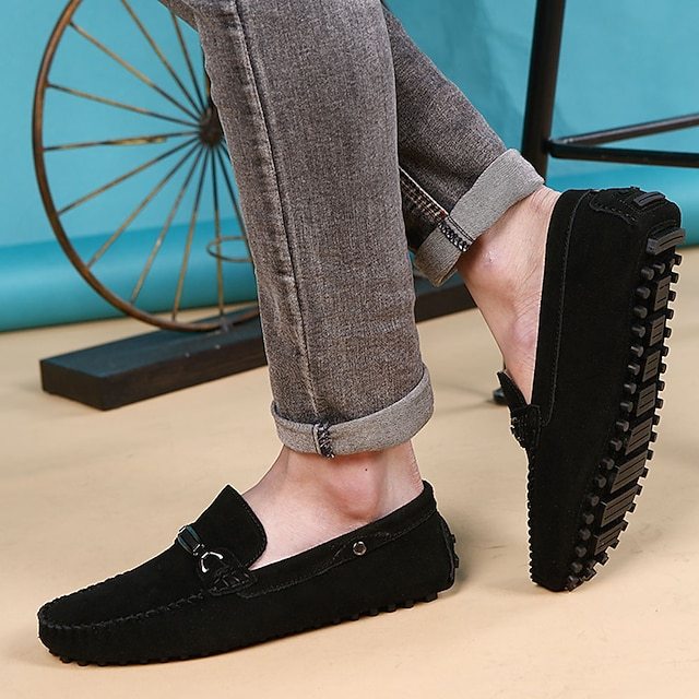 Classic Men's Navy Blue Suede Loafers with Metal Bit Detail