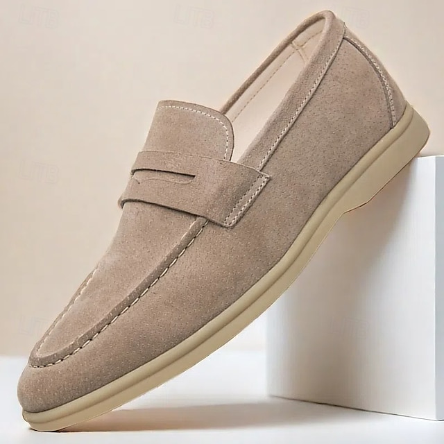 Men's Casual Beige Suede Loafers – Comfortable Slip-On