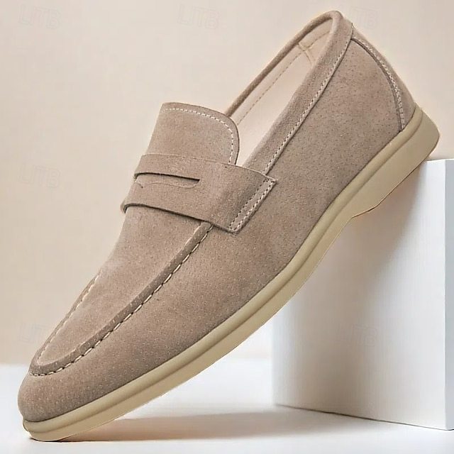Men's Casual Beige Suede Loafers – Comfortable Slip-On