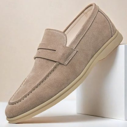 Men's Casual Beige Suede Loafers – Comfortable Slip-On