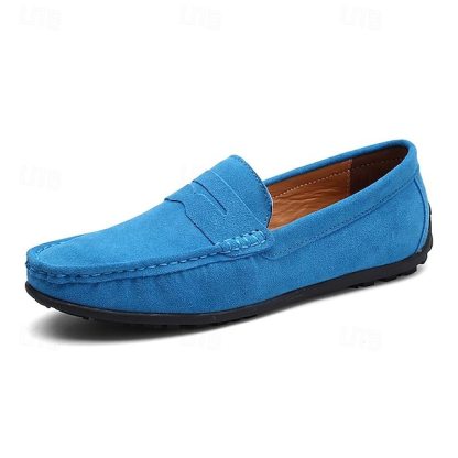 Men's Blue Faux Suede Driving Loafers – Lightweight