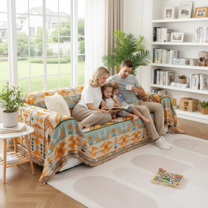 Tribal Sunset Pattern Geometric Chenille Couch Cover Soft Breathable Stylish Sofa Protection for an Easy-to-Clean Home Upgrade