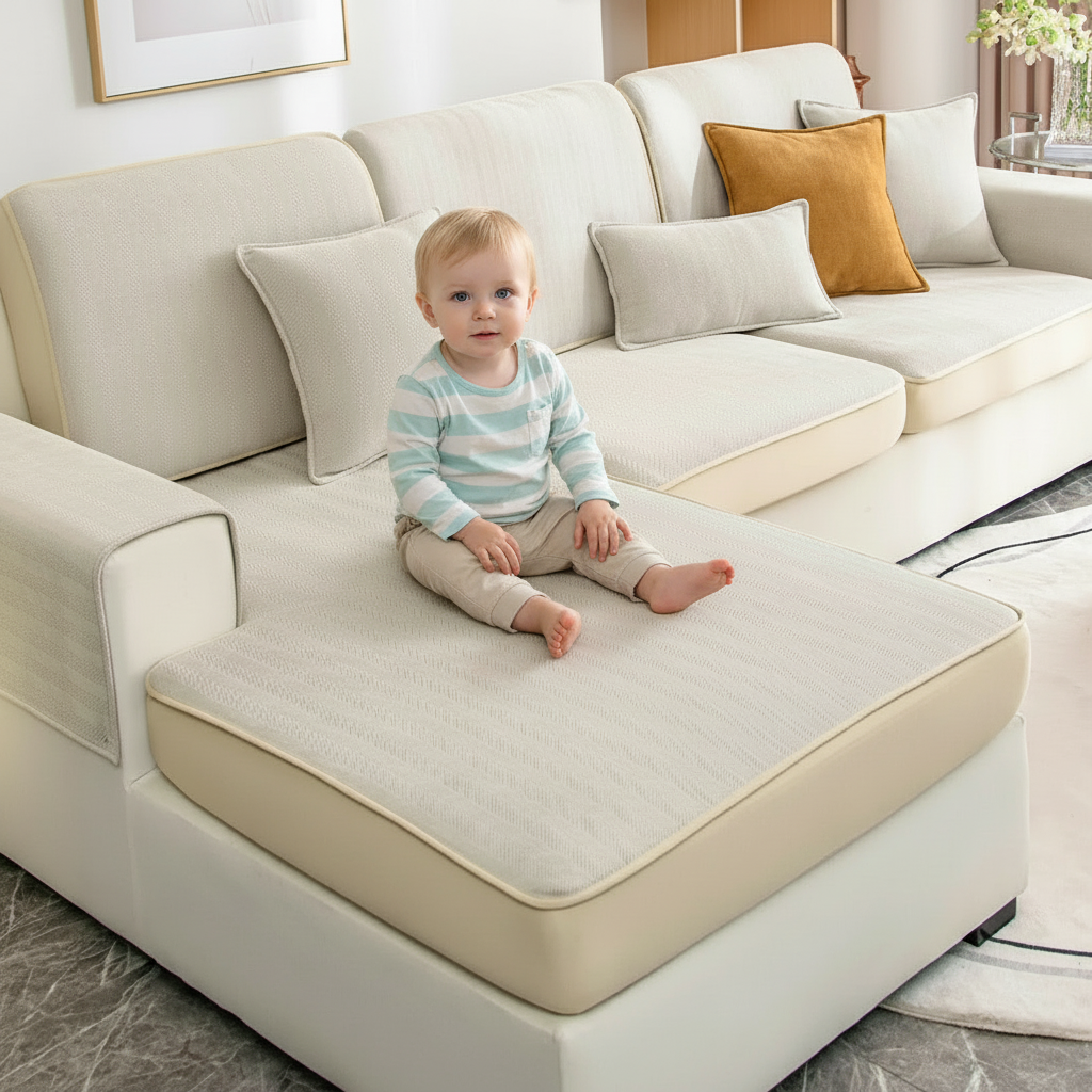 Universal Stretch Chenille Sofa Cover – Herringbone Design, Full Wrap, Pet & Spill Protection