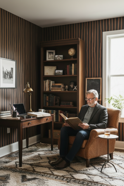 Dolce Stripe Wallpaper, black and chocolate brown