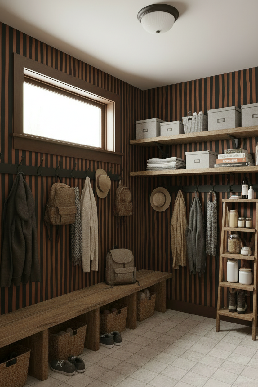 Dolce Stripe Wallpaper, black and chocolate brown