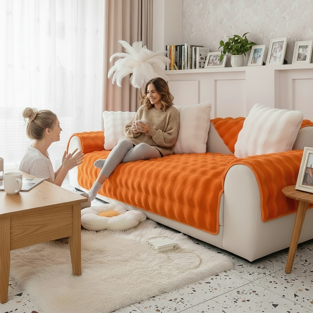 Cloud Plush Wave Faux Rabbit Fur Nonslip Sofa/Couch Cover