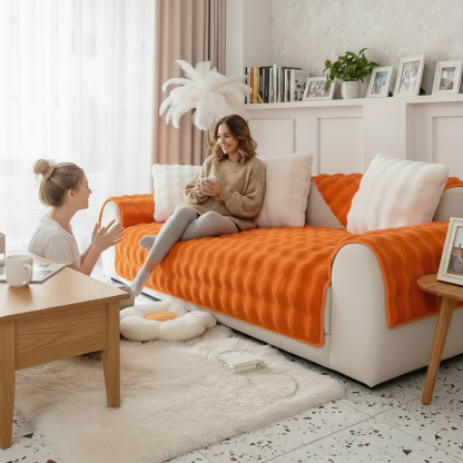 Cloud Plush Wave Faux Rabbit Fur Nonslip Sofa/Couch Cover