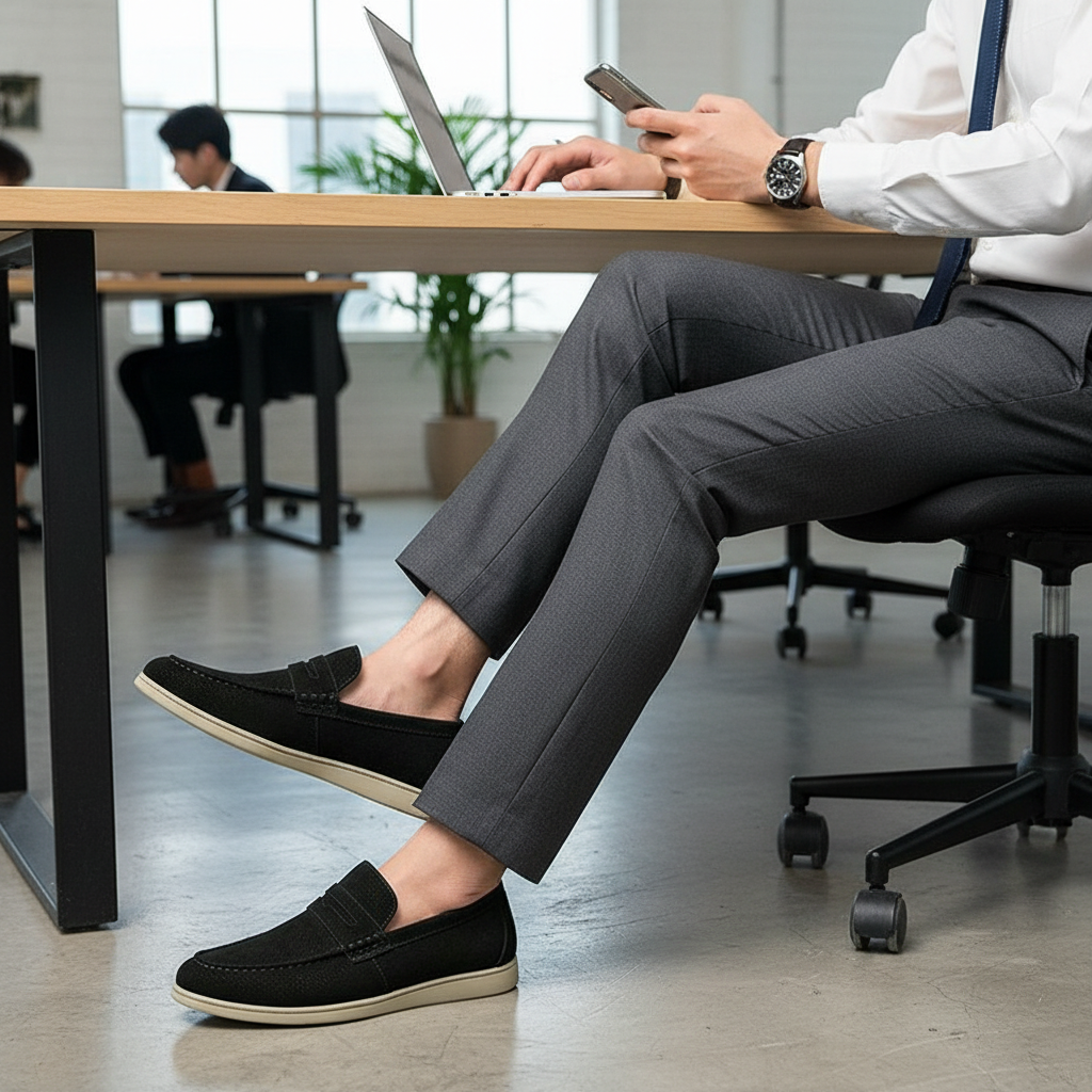 Men's Casual Beige Suede Loafers – Comfortable Slip-On