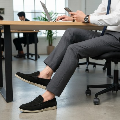 Men's Casual Beige Suede Loafers – Comfortable Slip-On