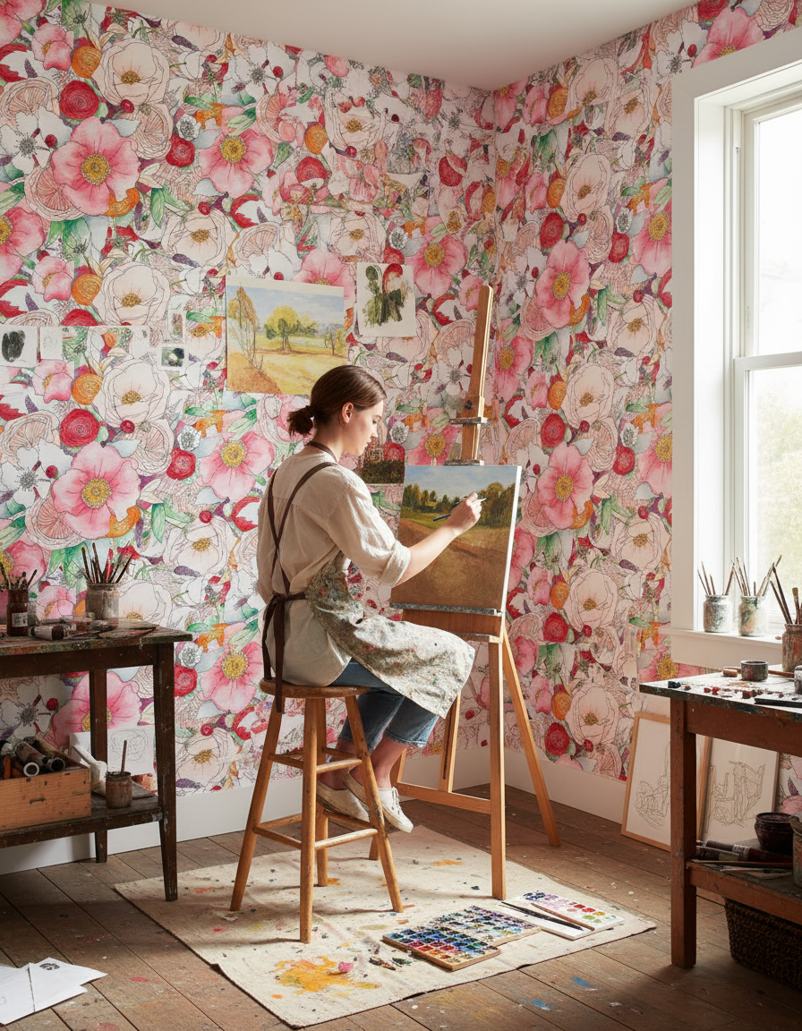 Floral Reverie Wallpaper, red