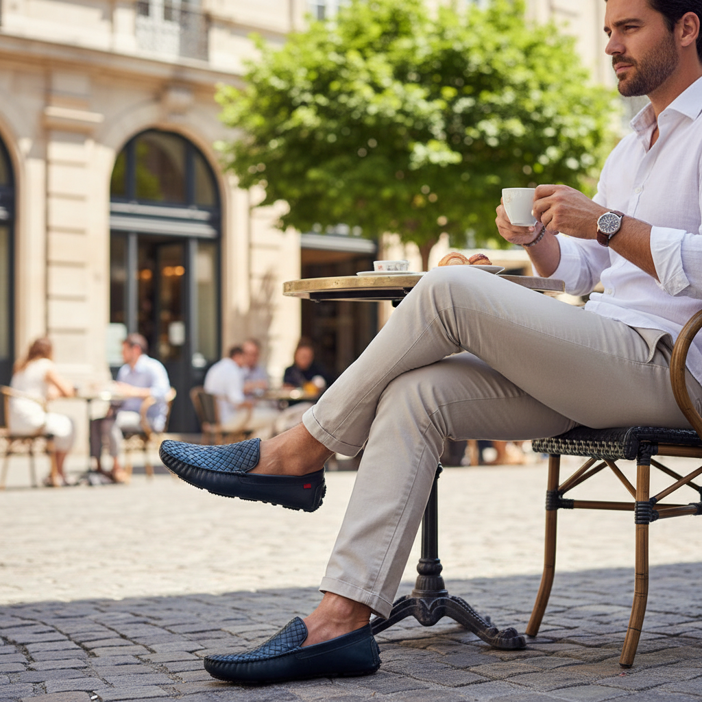 Men's Handcrafted Woven Calf Leather Driving Moccasins-ENJOYHOMETECH