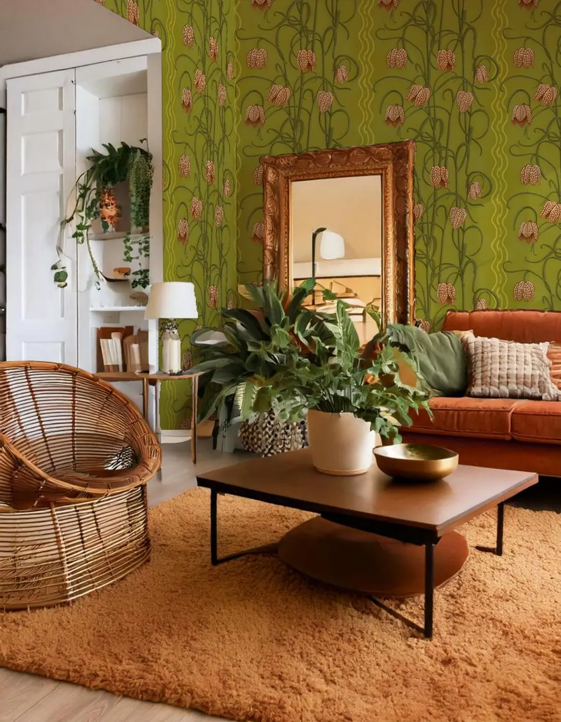 Campanas Wallpaper, chartreuse and orange