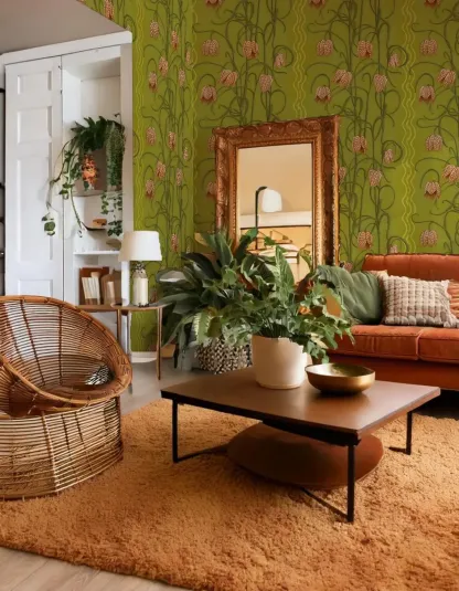 Campanas Wallpaper, chartreuse and orange
