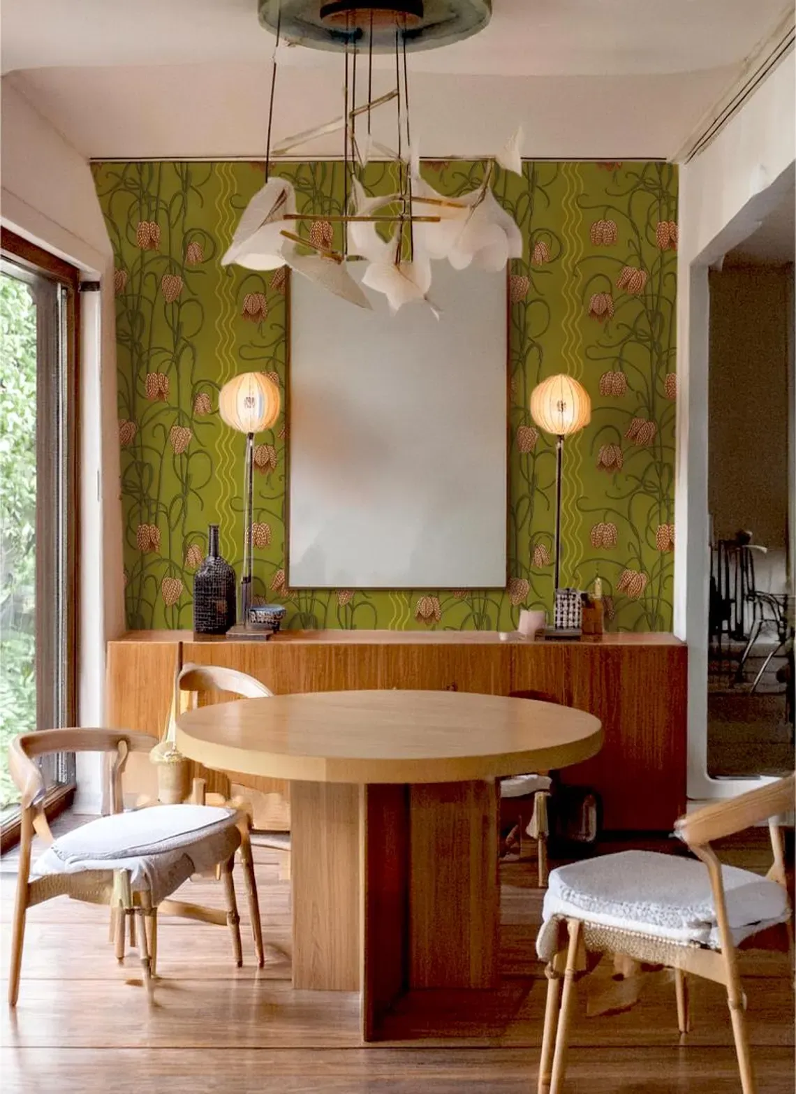 Campanas Wallpaper, chartreuse and orange