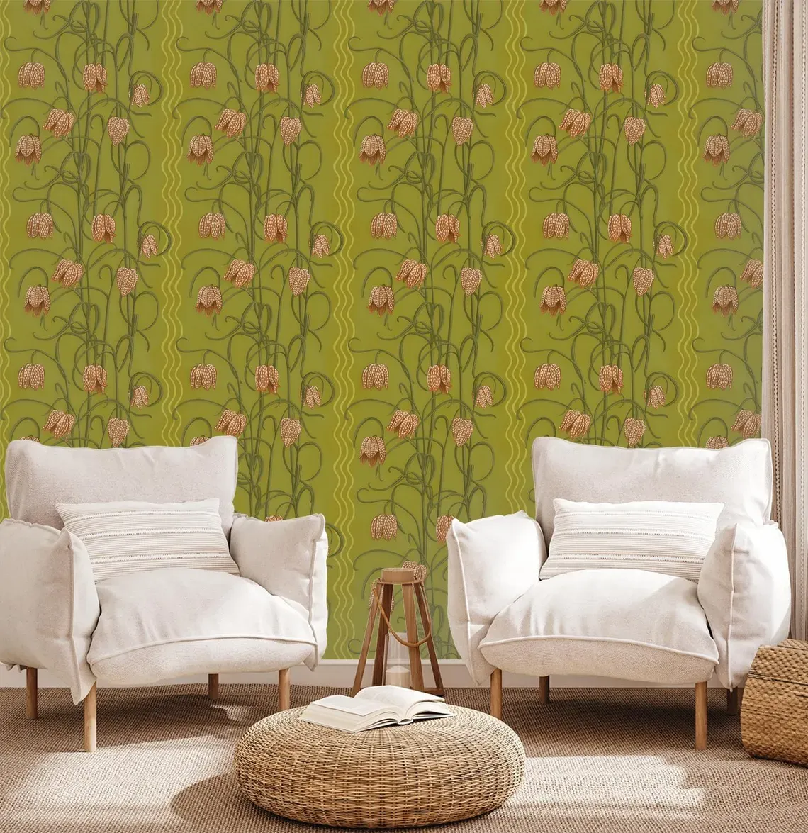 Campanas Wallpaper, chartreuse and orange