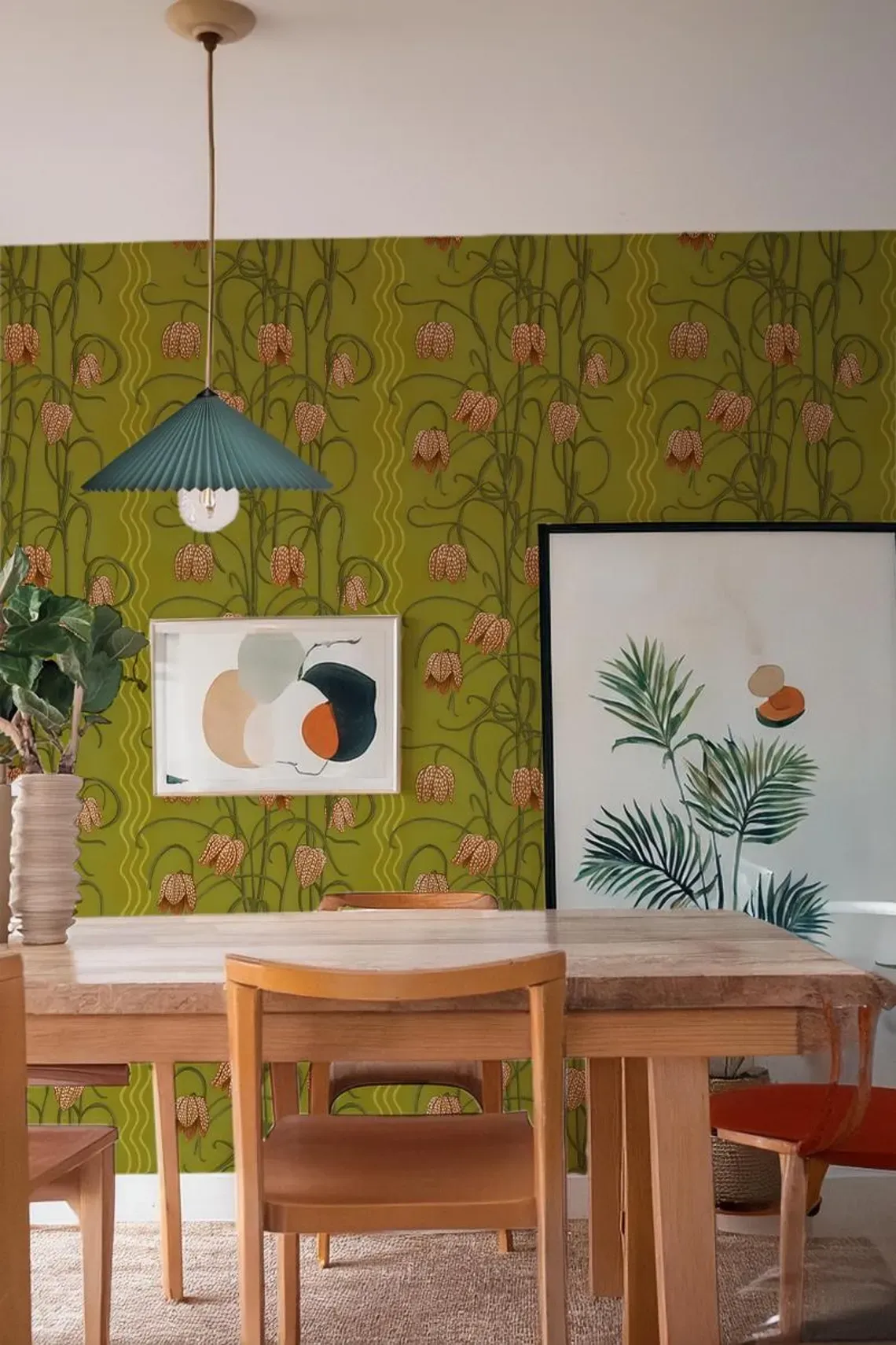 Campanas Wallpaper, chartreuse and orange