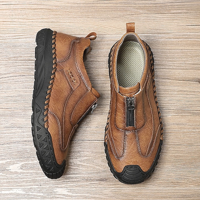 Men's Brown Slip-On Casual Shoes with Non-Slip Sole,-ENJOYHOMETECH