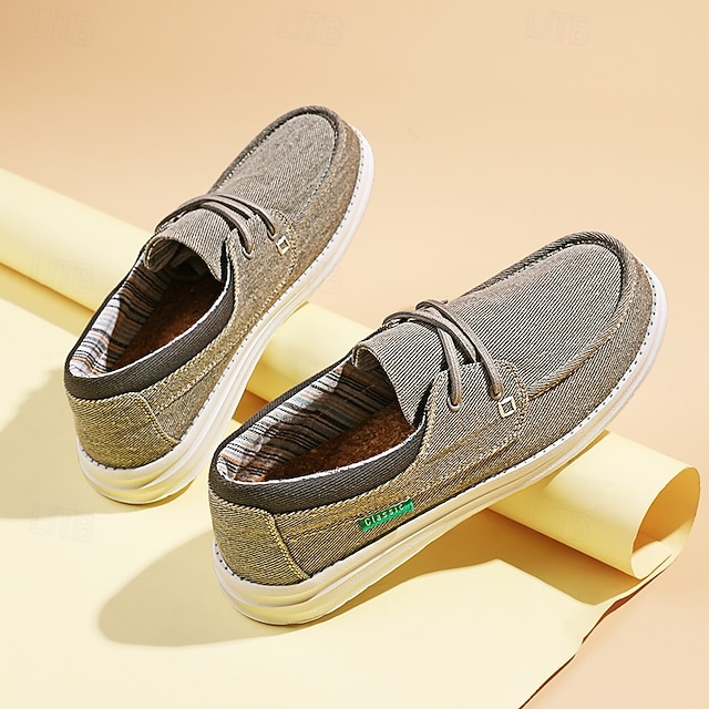 Men's Beige Canvas Boat Shoes with Lace-Up Design and Comfortable Sole – Ideal for Casual and Outdoor Activities