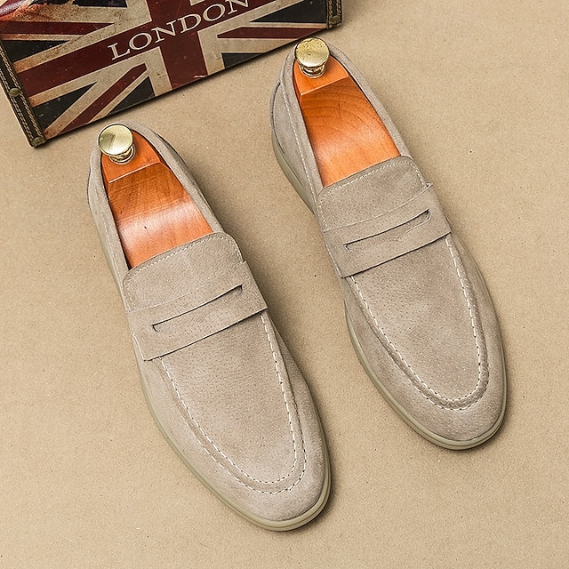 Men's Casual Beige Suede Loafers – Comfortable Slip-On