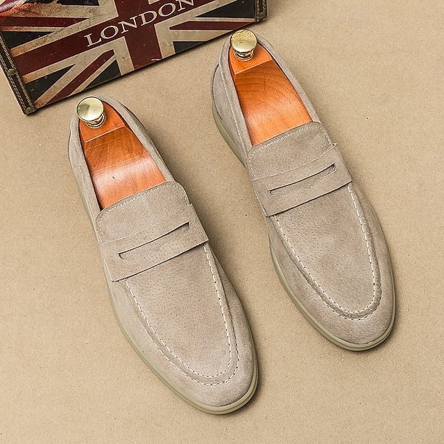 Men's Casual Beige Suede Loafers – Comfortable Slip-On