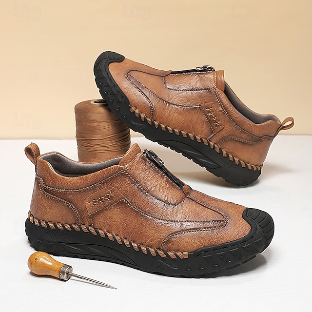 Men's Brown Slip-On Casual Shoes with Non-Slip Sole,-ENJOYHOMETECH
