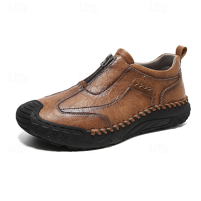 Men's Brown Slip-On Casual Shoes with Non-Slip Sole,-ENJOYHOMETECH