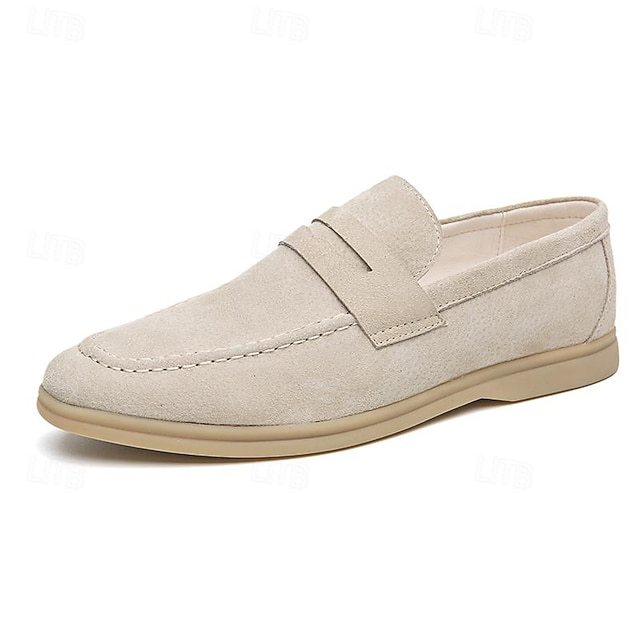 Men's Casual Beige Suede Loafers – Comfortable Slip-On