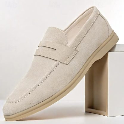 Men's Casual Beige Suede Loafers – Comfortable Slip-On