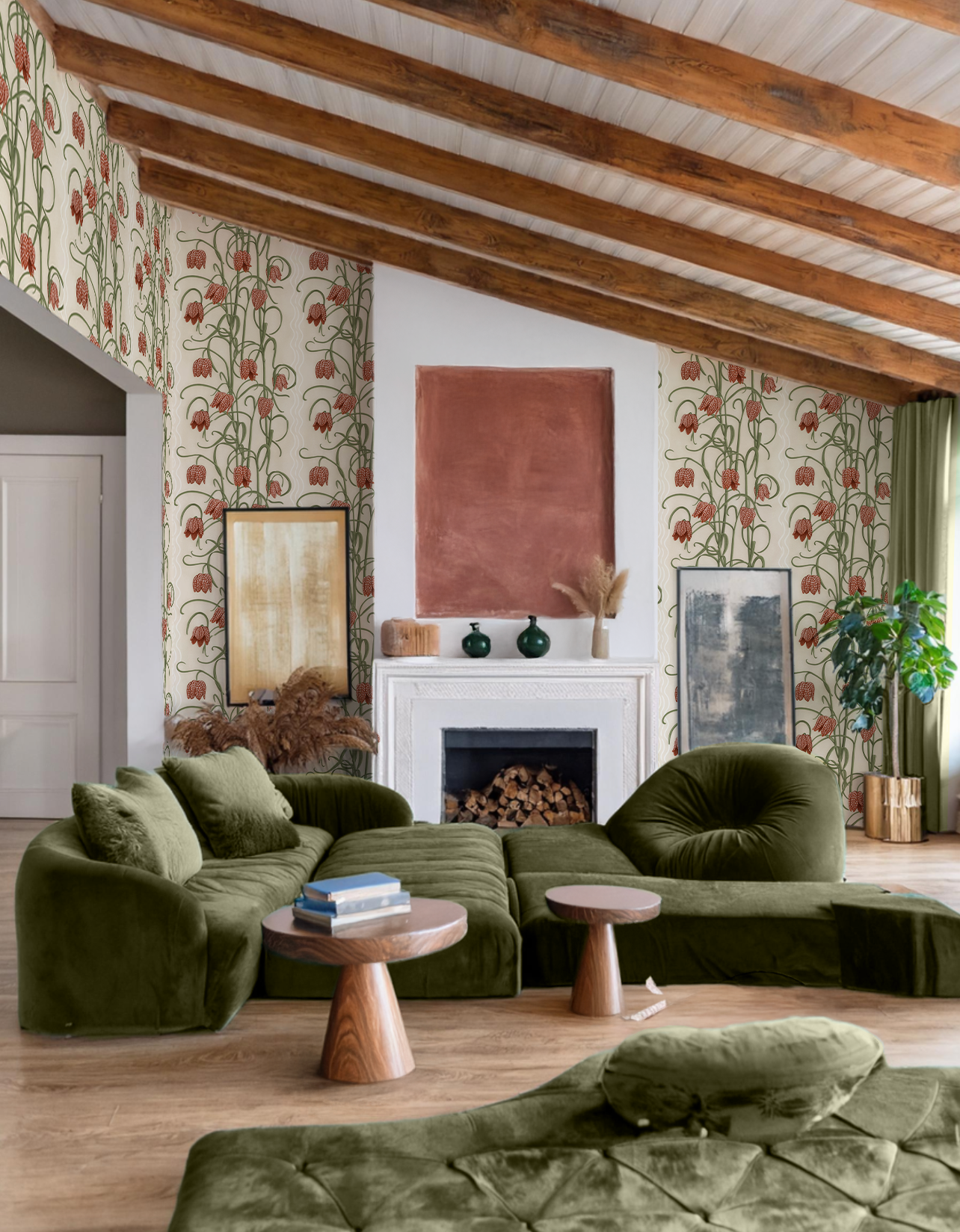 SAMPLE SALE! Campanas Wallpaper, neutral and burnt orange, LUXE traditional, three 19in x 8ft rolls