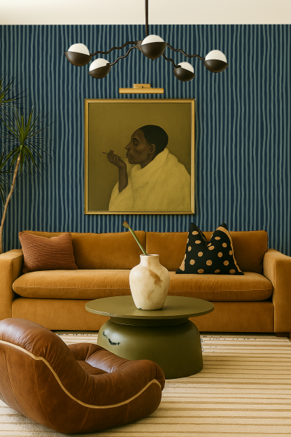 Dolce Stripe Wallpaper, navy and light blue