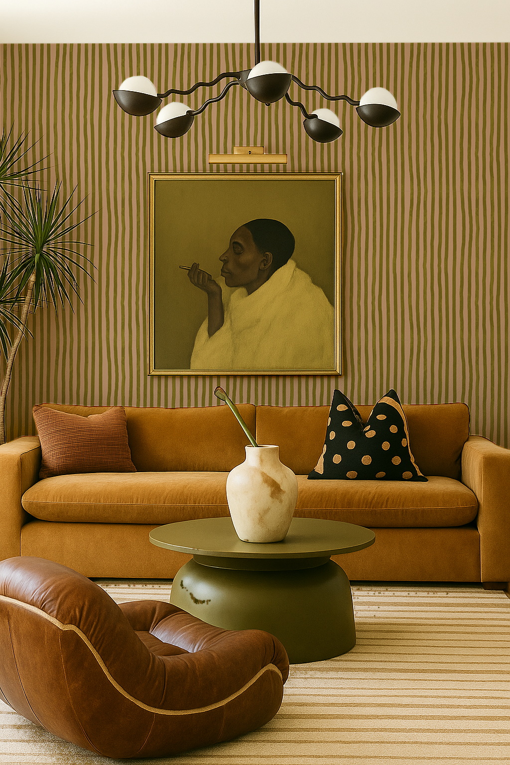 Dolce Stripe Wallpaper, peach and chartreuse