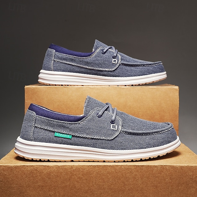Men's Beige Canvas Boat Shoes with Lace-Up Design and Comfortable Sole – Ideal for Casual and Outdoor Activities