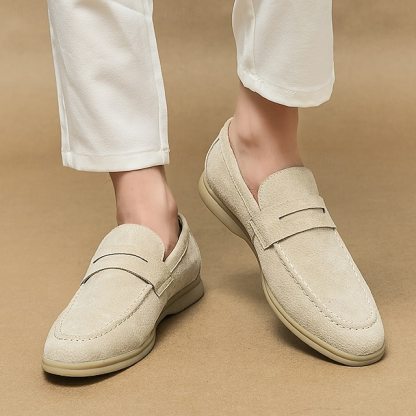 Men's Casual Beige Suede Loafers – Comfortable Slip-On
