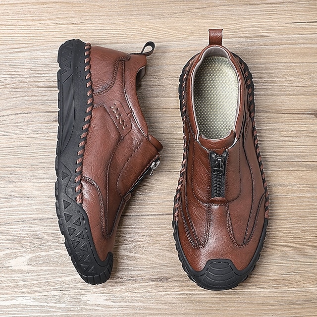 Men's Brown Slip-On Casual Shoes with Non-Slip Sole,-ENJOYHOMETECH