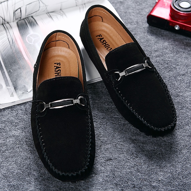 Classic Men's Navy Blue Suede Loafers with Metal Bit Detail