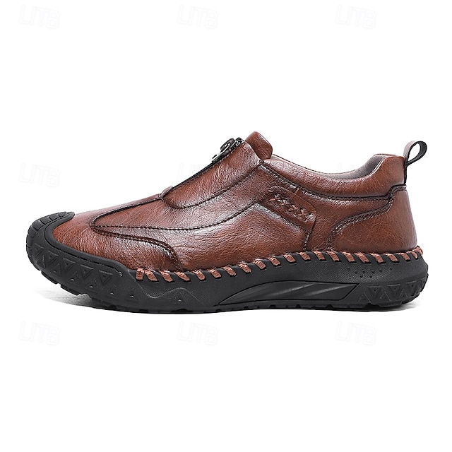 Men's Brown Slip-On Casual Shoes with Non-Slip Sole,-ENJOYHOMETECH