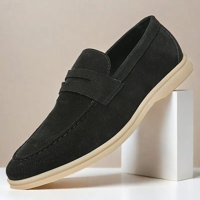 Men's Casual Beige Suede Loafers – Comfortable Slip-On