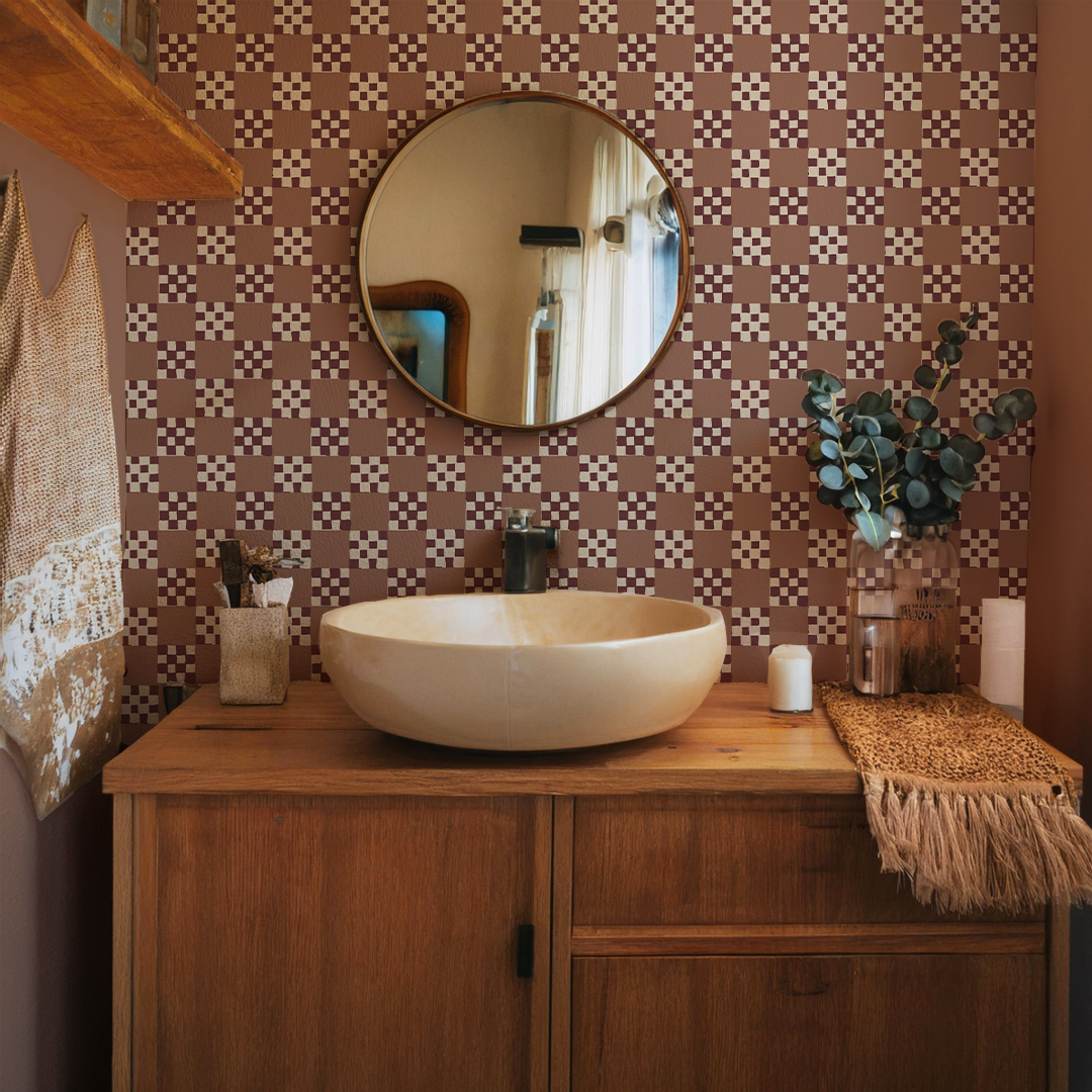Checkered Quilt Wallpaper, mocha mousse
