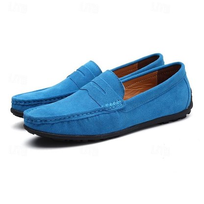 Men's Blue Faux Suede Driving Loafers – Lightweight