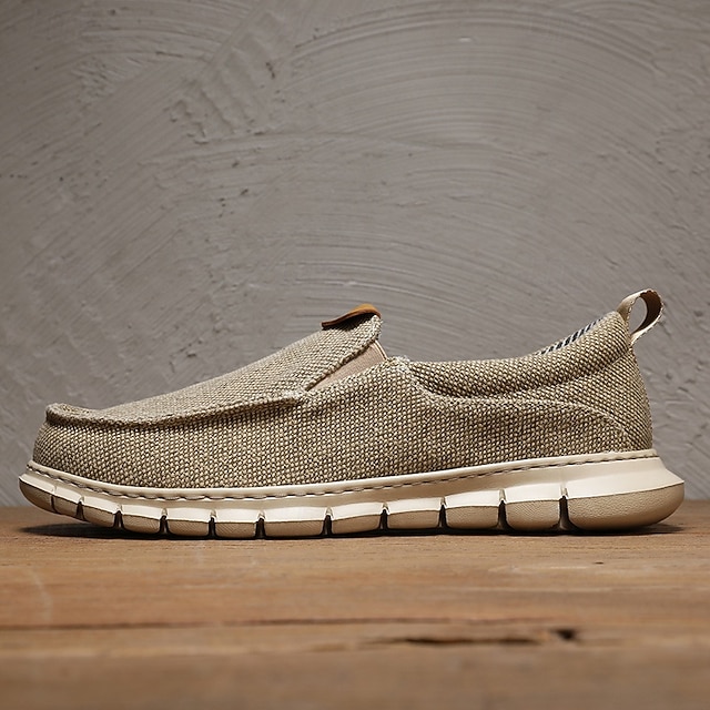 Men's Casual Slip-On Shoes – Comfortable Beige Canvas Loafers with Flexible Sole for Everyday Wear