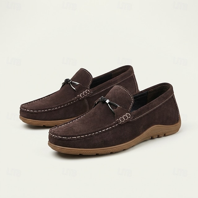 Men's Brown Suede Loafers Slip-On Casual Dress Shoes Soft Comfort Moccasin Footwear for Daily Wear, Driving, Travel, Office, Weekend Outfits and Relaxed Smart Casual Style