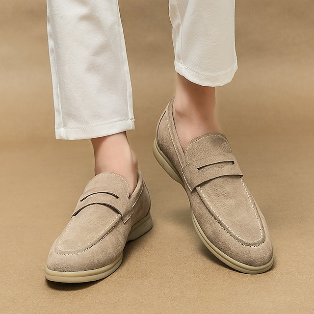 Men's Casual Beige Suede Loafers – Comfortable Slip-On