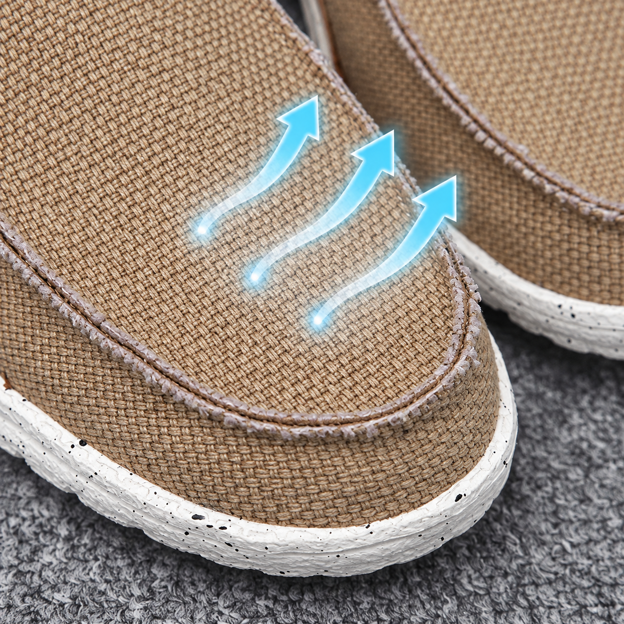 Khaki canvas with arrows illustrating airflow through the fabric