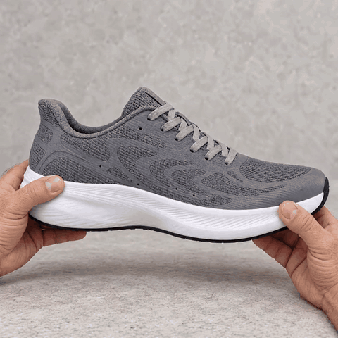 Gray wave mesh sneaker forefoot bending and returning in an automatic loop